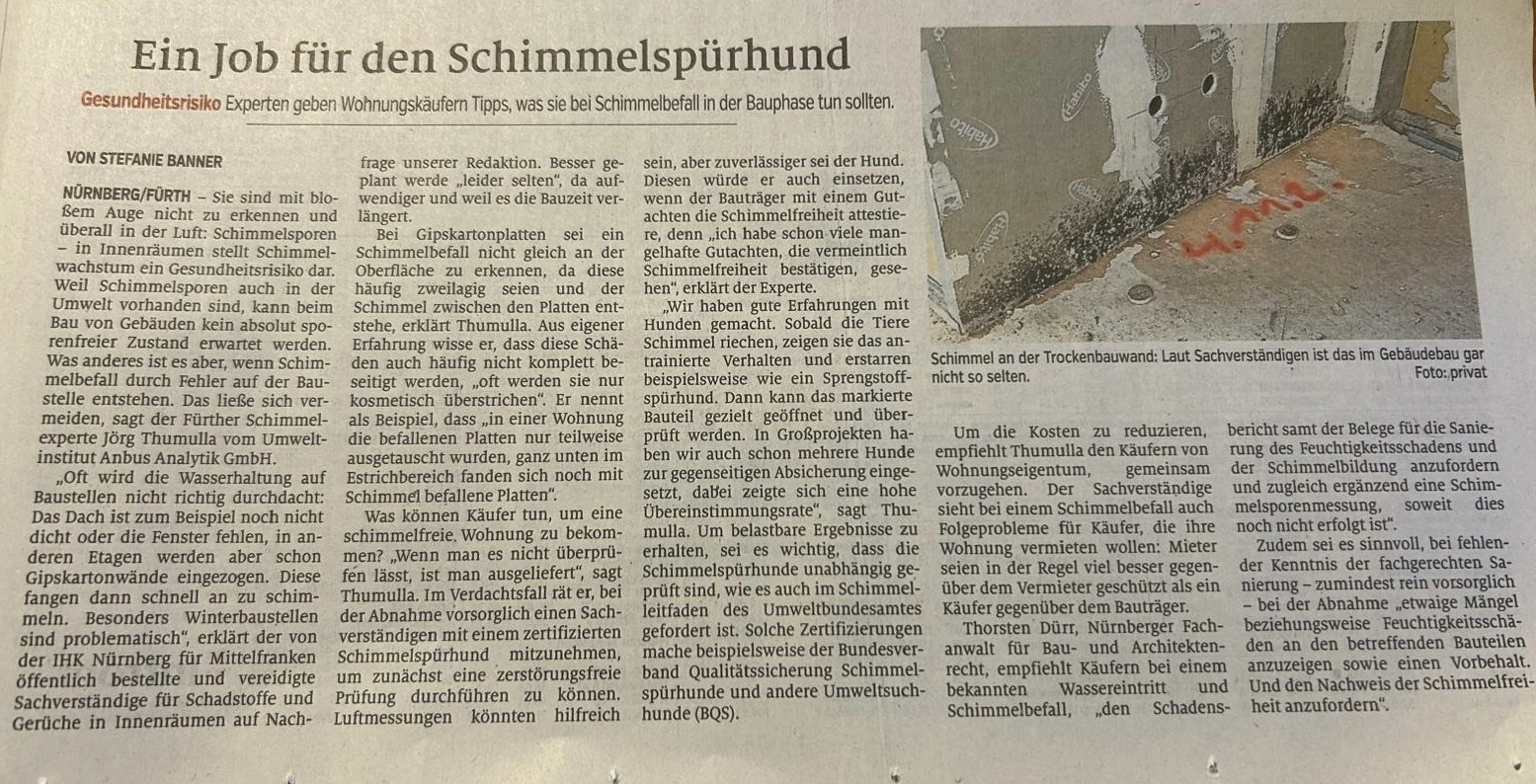 Pressebericht_Ein Job für den Schimmelspürhund_Nürnberger Allgemeine_14.02.2026